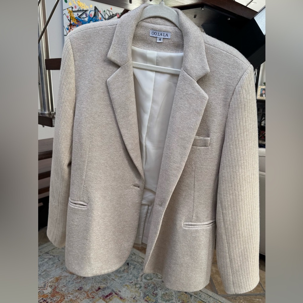 Ooh La La Neutral Beige Knit-Detail Blazer